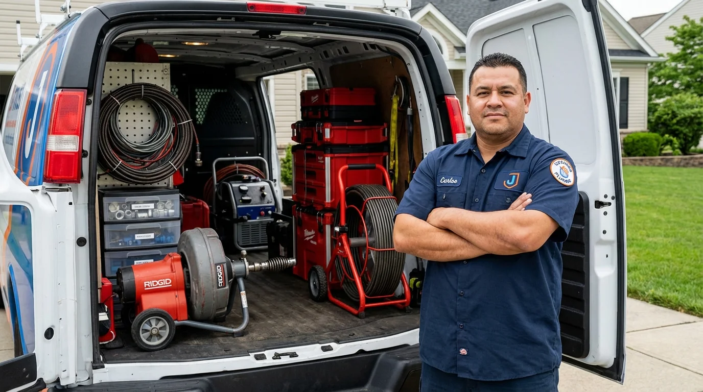 Professional drain cleaning equipment and Johns Plumbing LLC plumber in Walworth