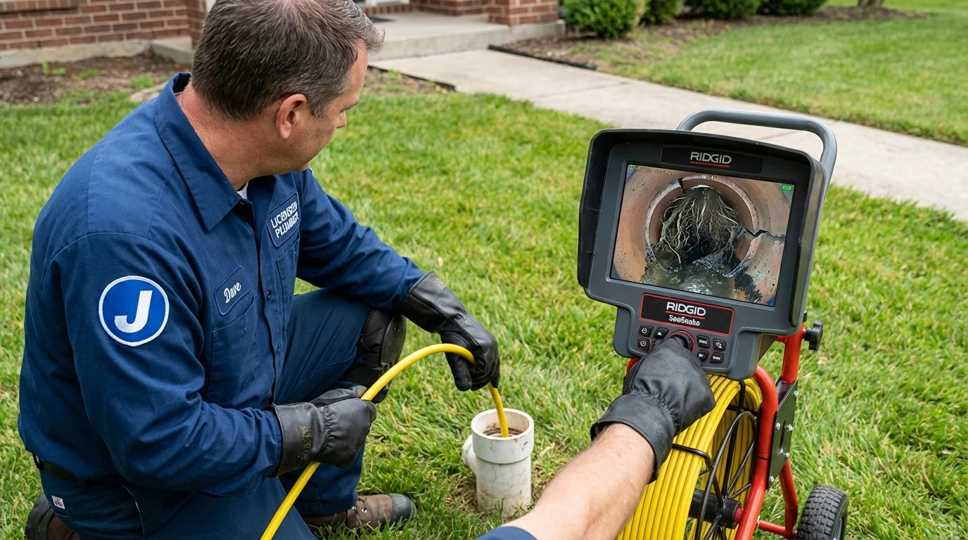 Sewer camera inspection being performed by Johns Plumbing LLC in Walworth