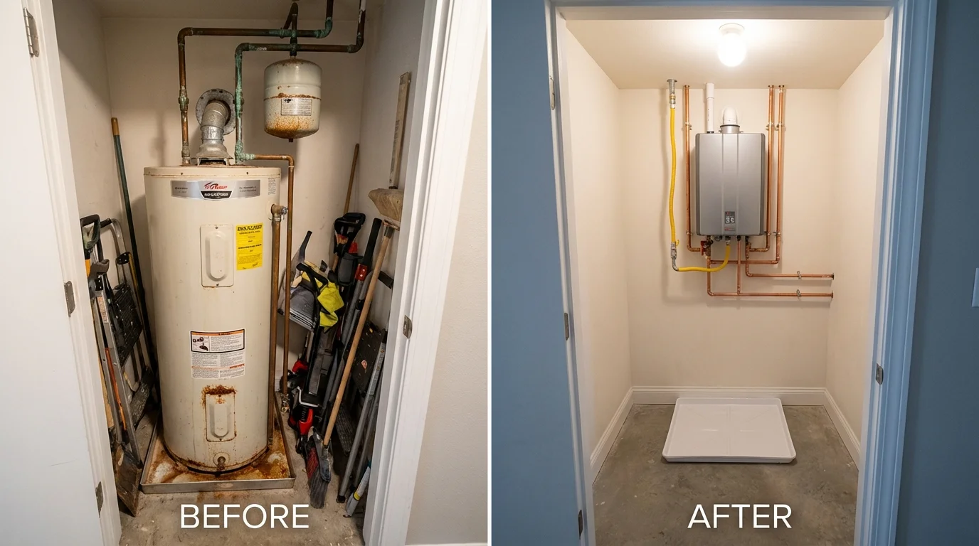 Tank water heater versus wall-mounted tankless unit comparison for Walworth, WI homeowners