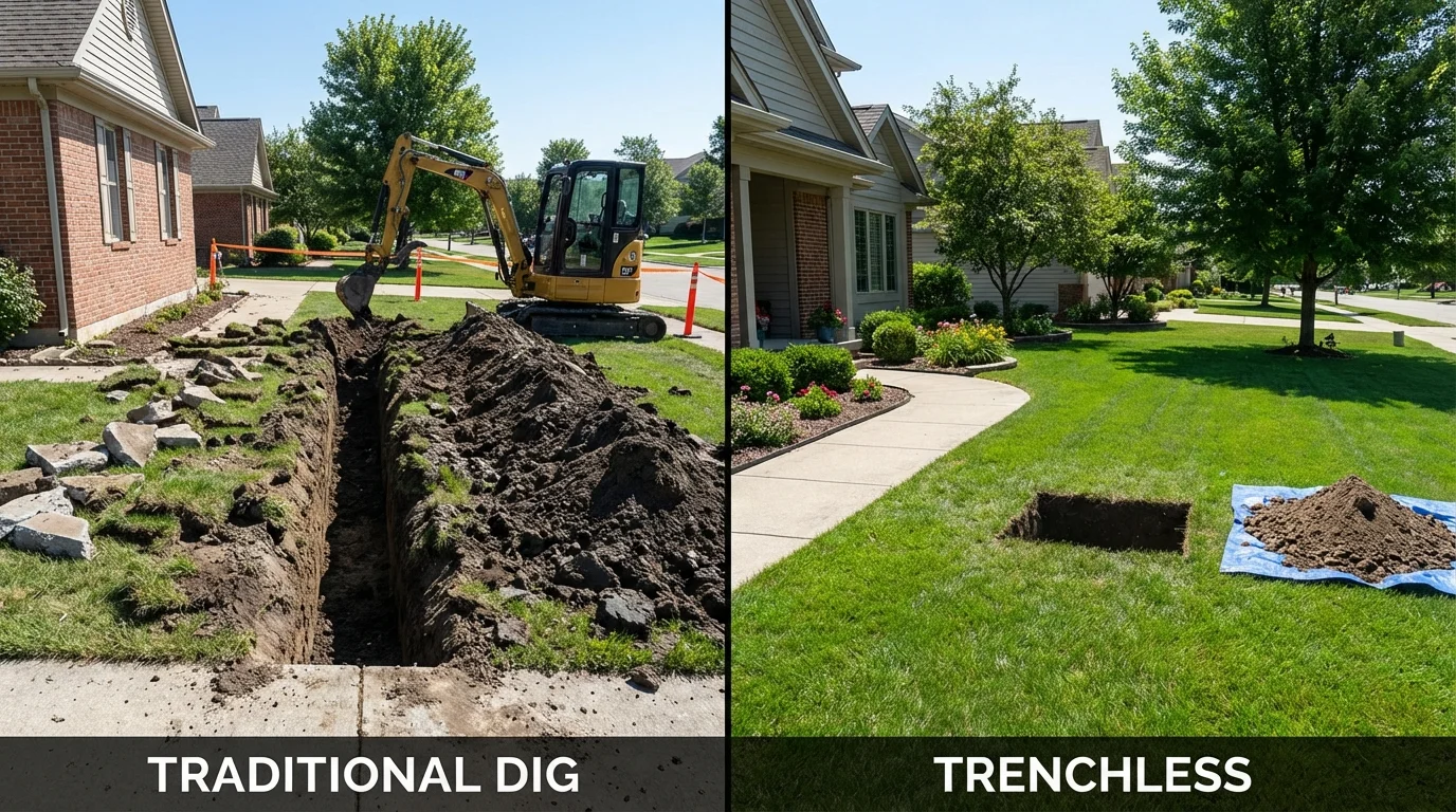 Trenchless sewer repair with minimal yard damage versus traditional excavation in Walworth, WI